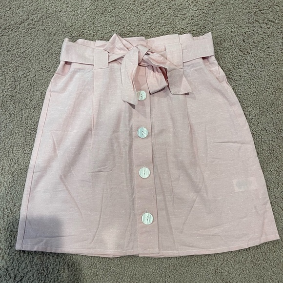 DEREK HEART Light Pink Paperbag Linen Y2k Mini Skirt - Picture 4 of 8